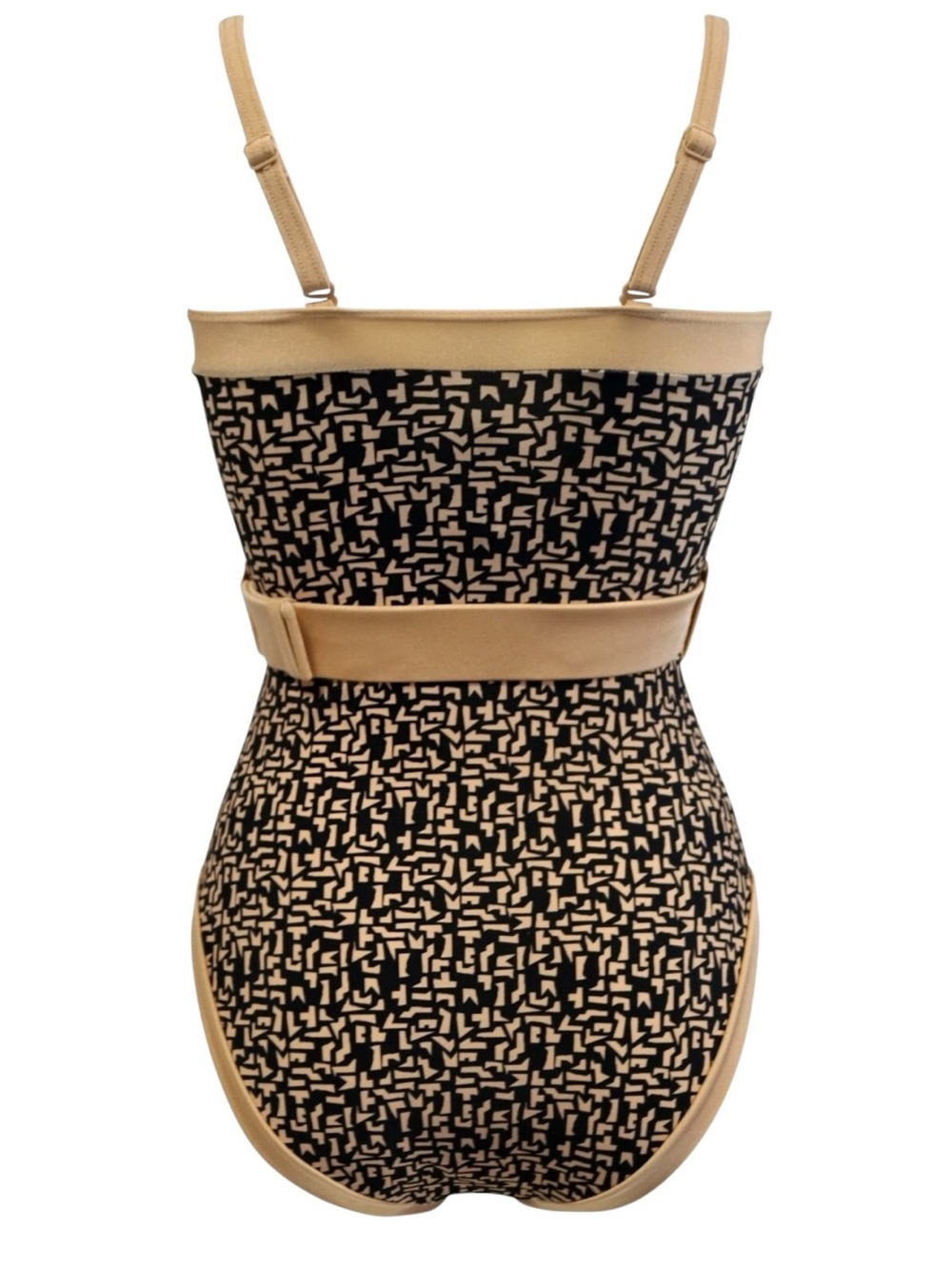 Pour Moi Casablanca Beige Black Belted Tummy control One-Piece Swimsuit Sz 8 - Picture 10 of 12